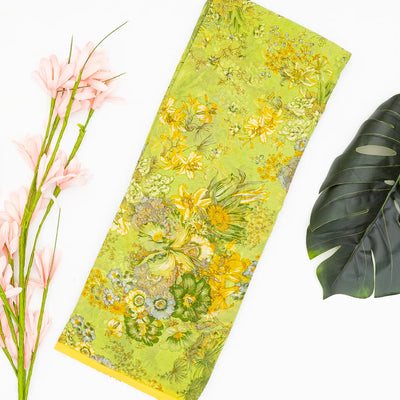 Light Green Woven Digital Printed Chiffon Silk Saree With Floral Motifs