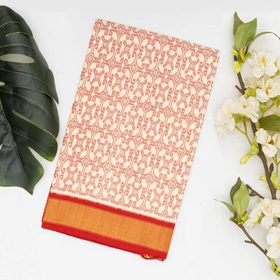 Cream Handloom Ikat Silk Saree With Floral Motifs