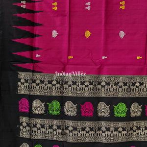 Magenta Laxmi Pada and Lotus Motif Bomkai Silk Saree