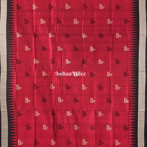 Maroon Black Boita Design Sambalpuri Bomkai Silk Saree