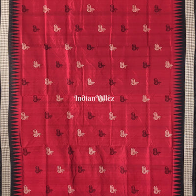 Maroon Black Boita Design Sambalpuri Bomkai Silk Saree