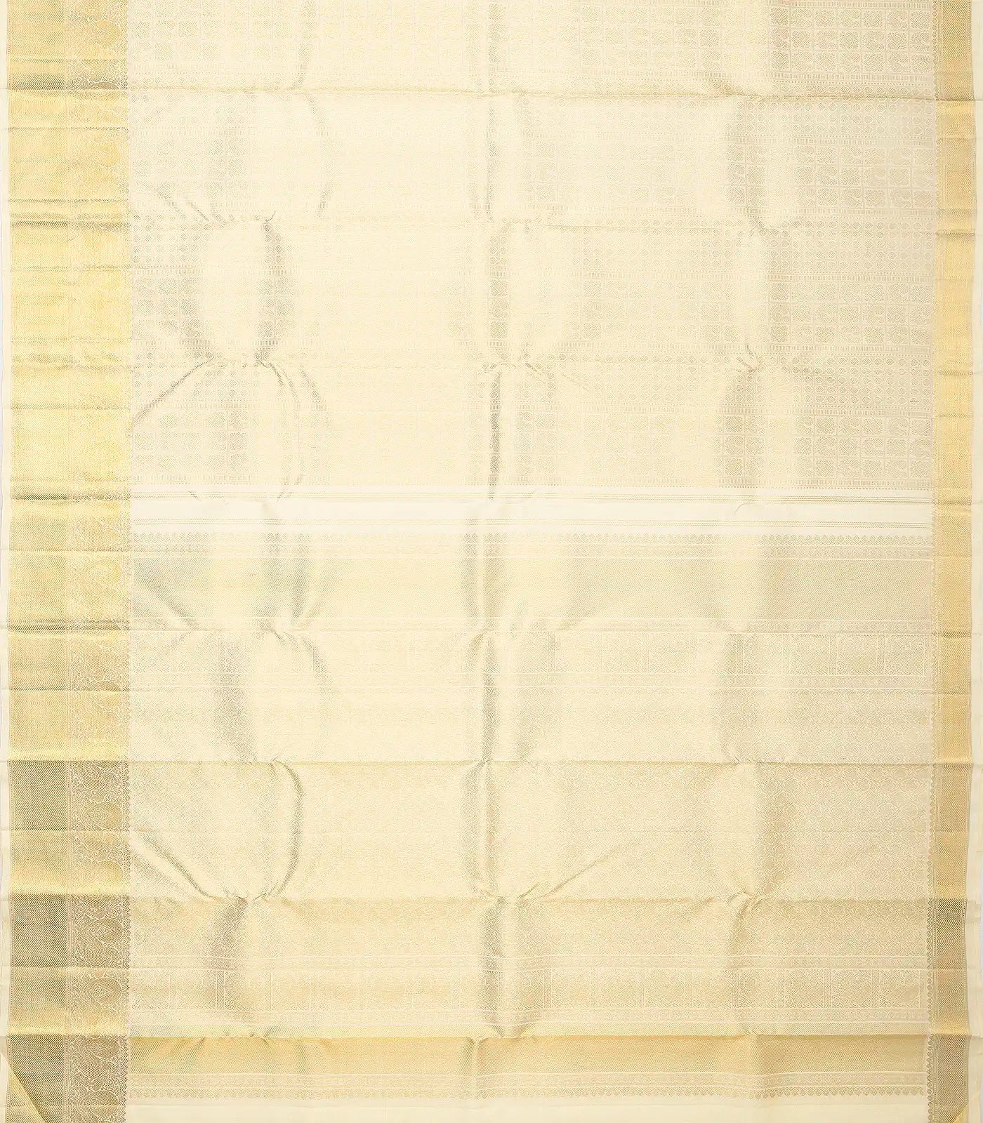 Cream Handloom Kanchipuram Silk Saree With Annam Motifs & Checks