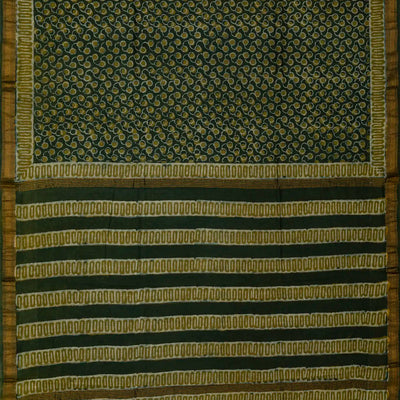 Sea Green Handloom Chanderi Cotton Saree With Printed Floral Motifs