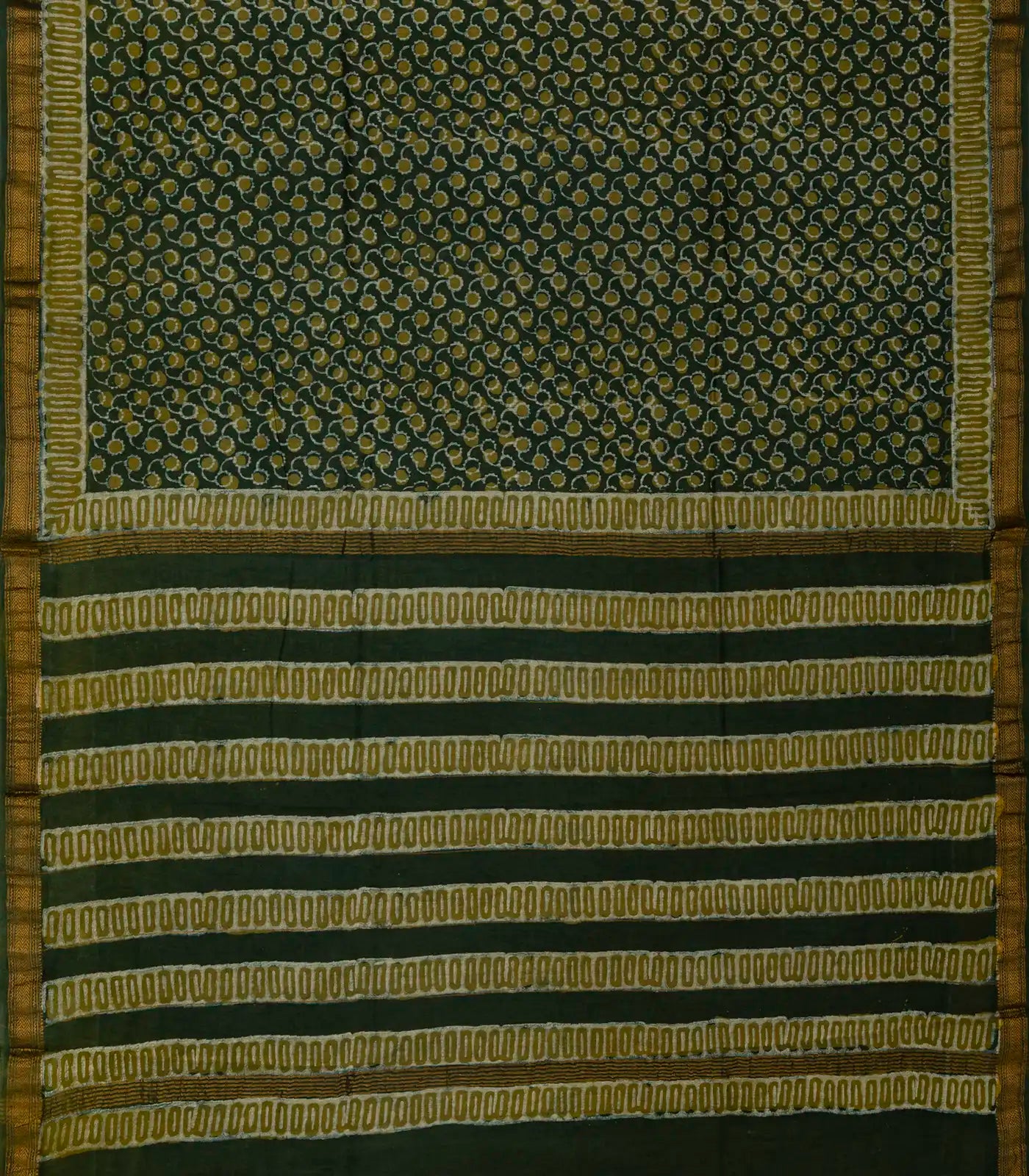 Sea Green Handloom Chanderi Cotton Saree With Printed Floral Motifs