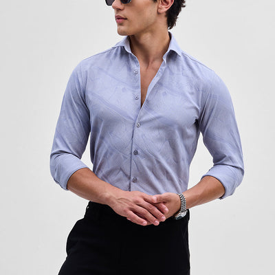 Light Blue Slim Fit Self-Design Shirt