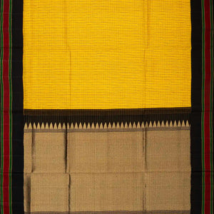 Yellow Handloom Kora Silk Saree With Checks & Black Border