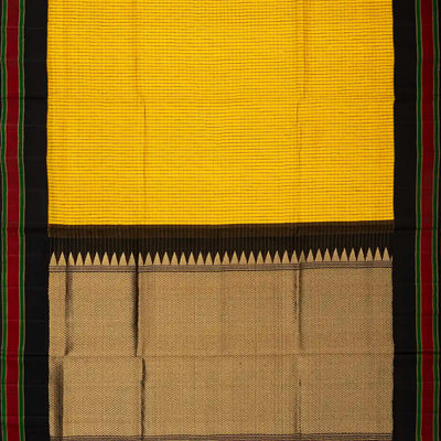 Yellow Handloom Kora Silk Saree With Checks & Black Border