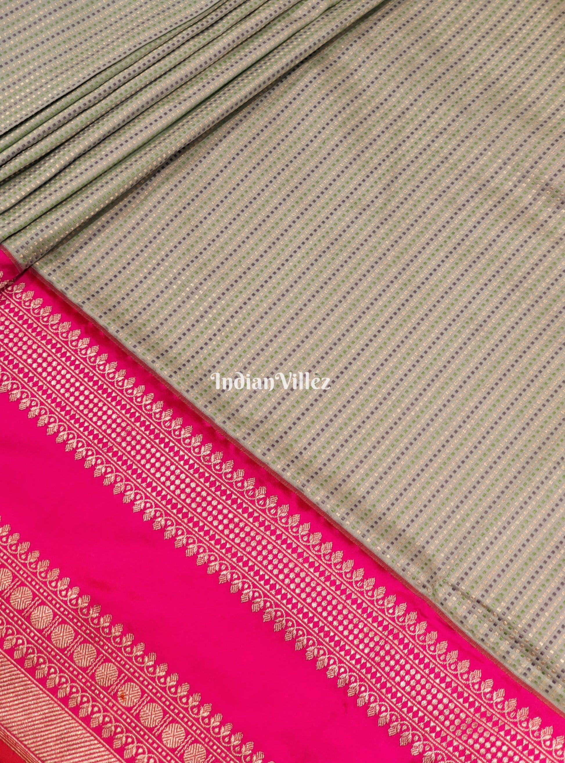 Pista Green Designer Banarasi Katan Silk Saree with Intricate Meenakari Tanchoi Weaving