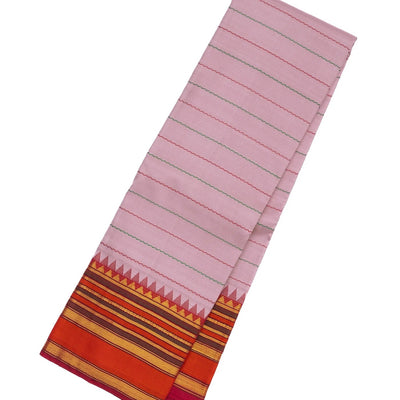 Lavender Handloom Kanchipuram Korvai Silk Saree With Beldari Stripes