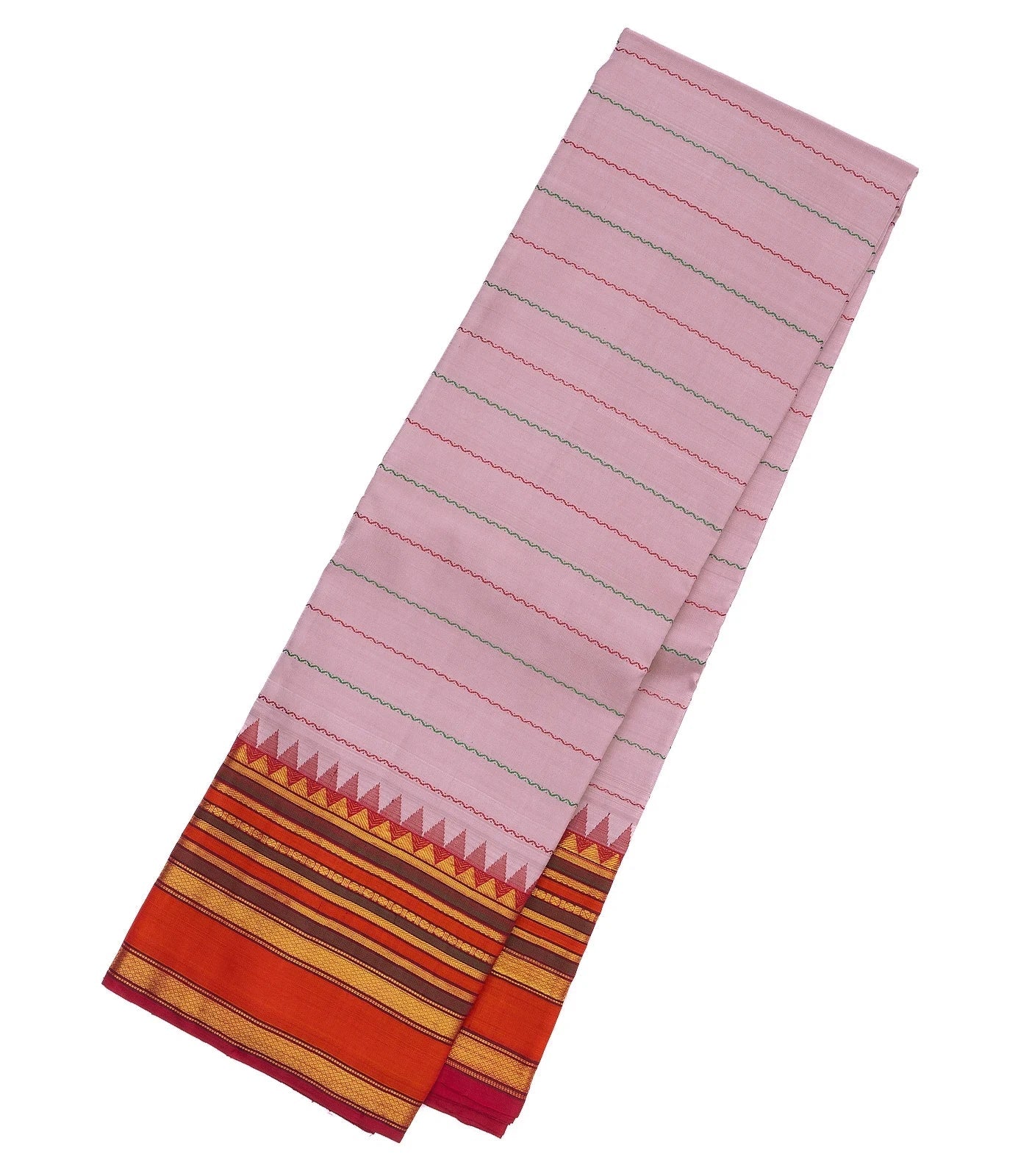 Lavender Handloom Kanchipuram Korvai Silk Saree With Beldari Stripes
