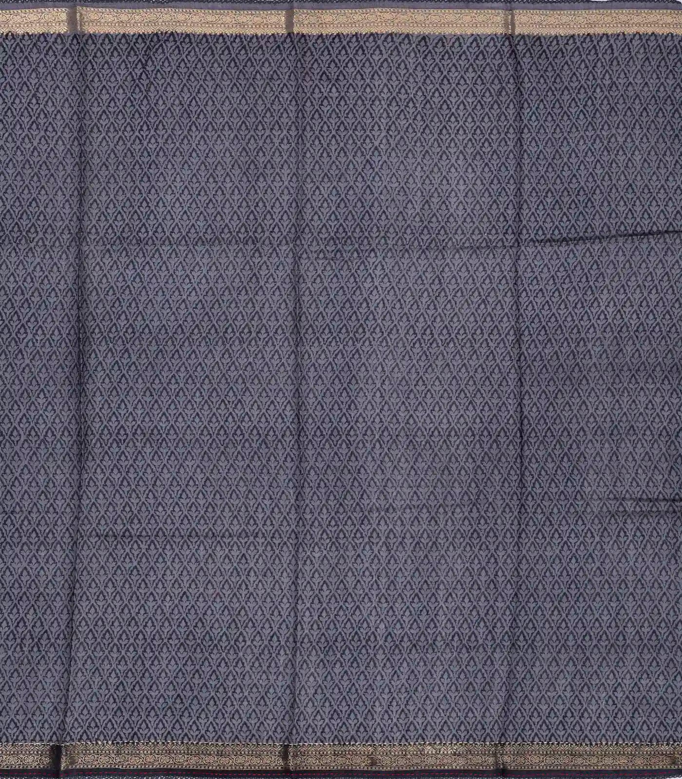 Dark Grey Handloom Tussar Silk Saree Printed With Triangle Motifs