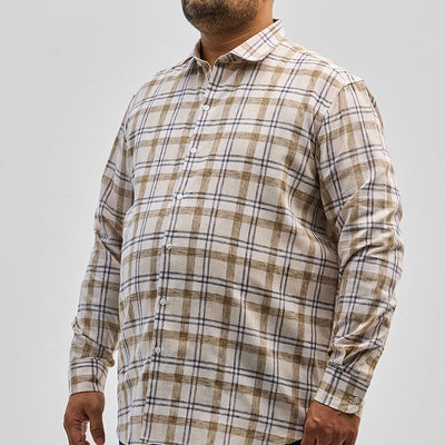 Light Brown Checks Linen Blend Shirt