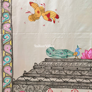 White Nartaki Mudra Hand-painted Pattachitra Saree