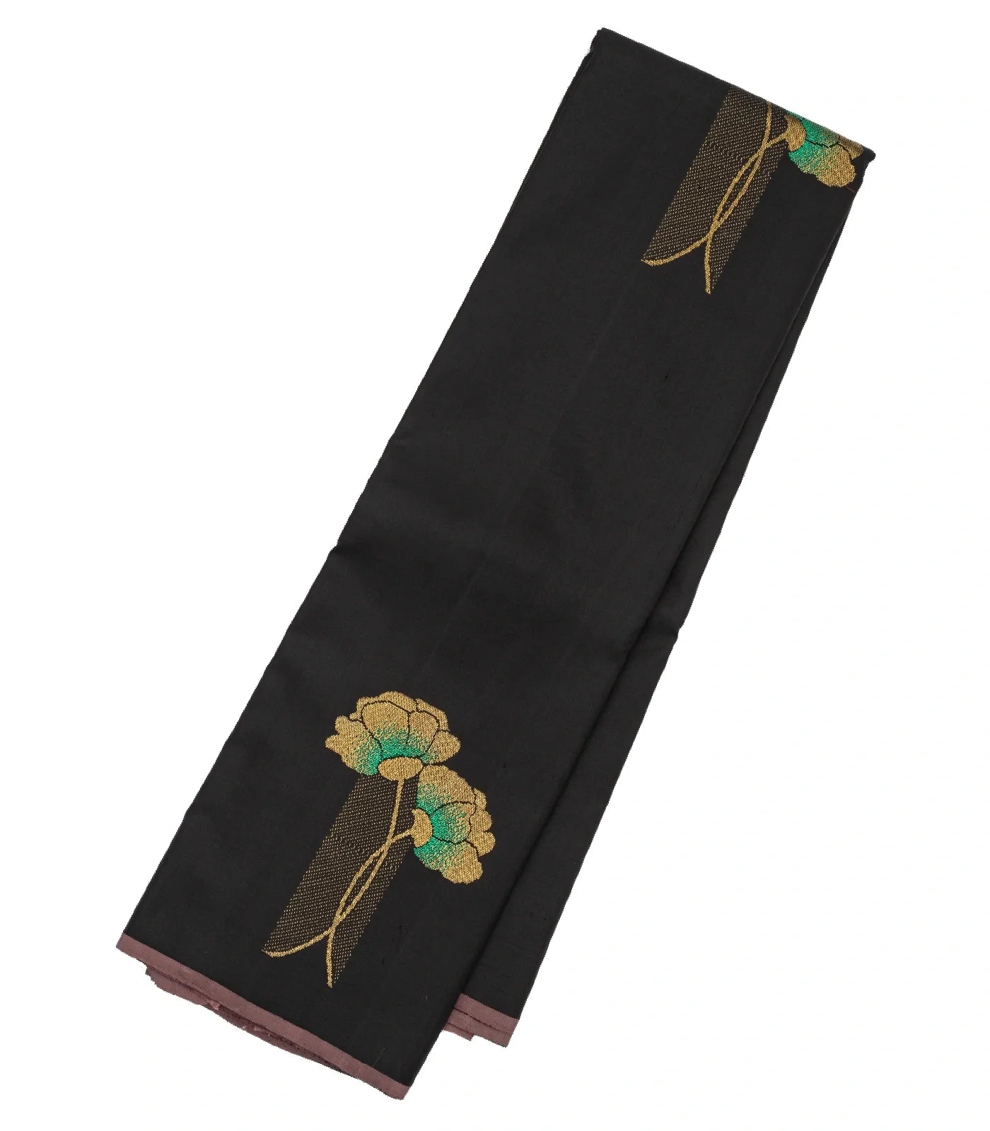 Black Handloom Kanchipuram Silk Saree With Floral Buttas