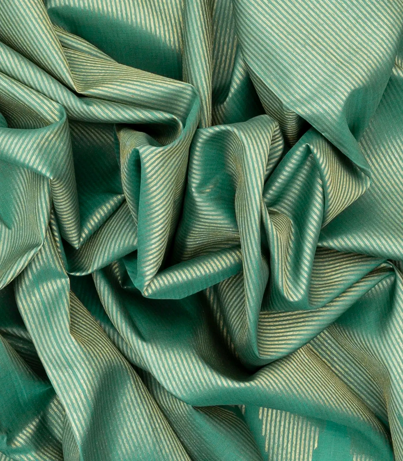 Shadow Green Handloom Kanchipuram Silk Saree With Zari Stripes