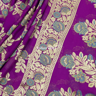 Purple Pure Banarasi Khaddi Georgette Saree