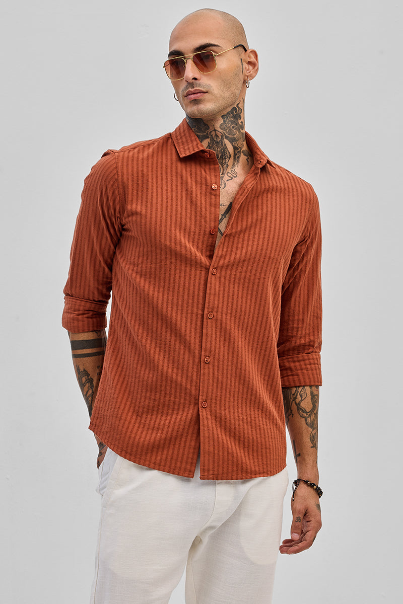 Rust Stripes Slim Fit Shirt