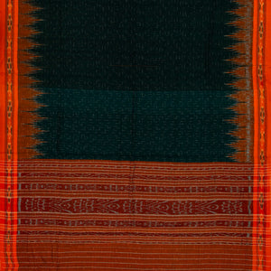 Bottle Green Handloom Orissa Cotton Saree With Red Tie & Dye Border