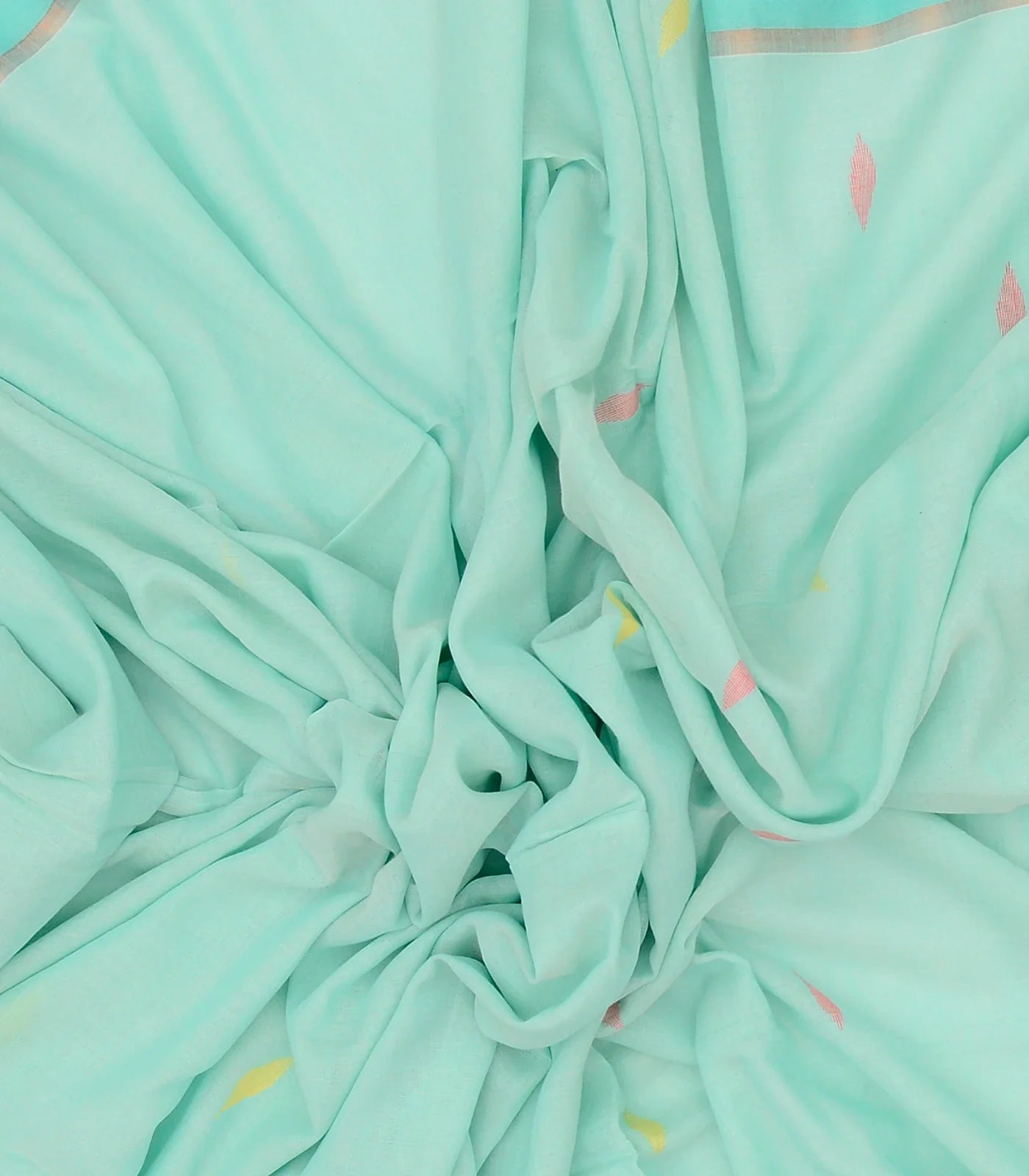 Turquoise Bengal Cotton Saree And Diamond Motifs