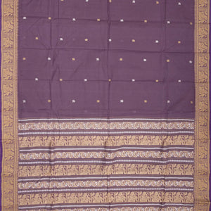 Lilac Handloom Bengal Cotton Saree With Floral Motifs