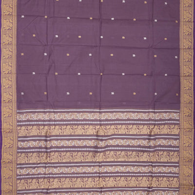 Lilac Handloom Bengal Cotton Saree With Floral Motifs