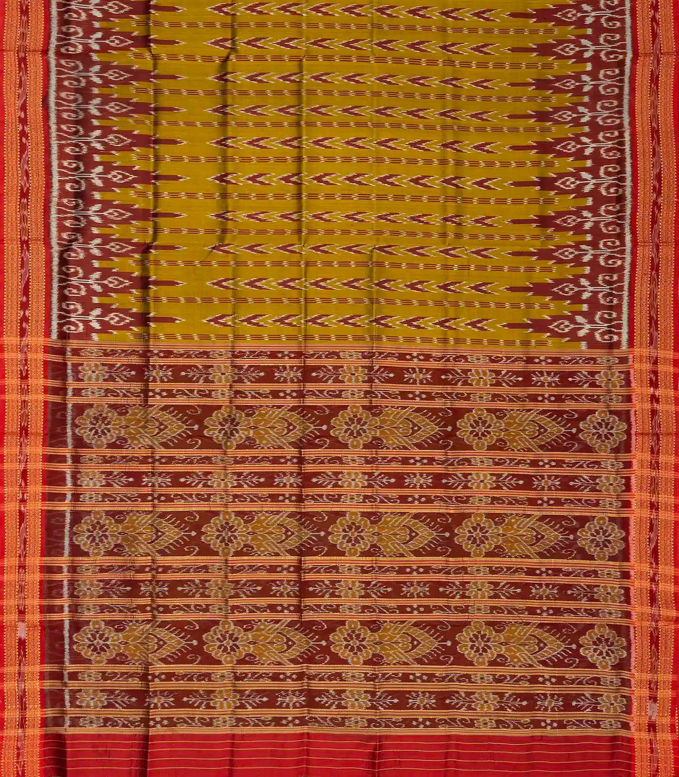 Oil Mustard Handloom Orissa Silk Saree With Tie & Dye Motifs