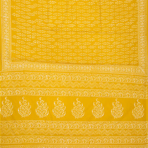 Mustard Woven Jaipur Cotton Saree With White Printed Floral Motifs