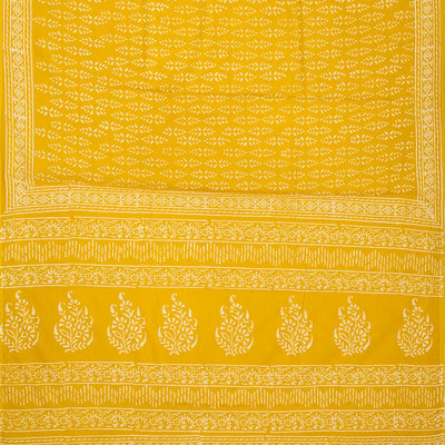 Mustard Woven Jaipur Cotton Saree With White Printed Floral Motifs