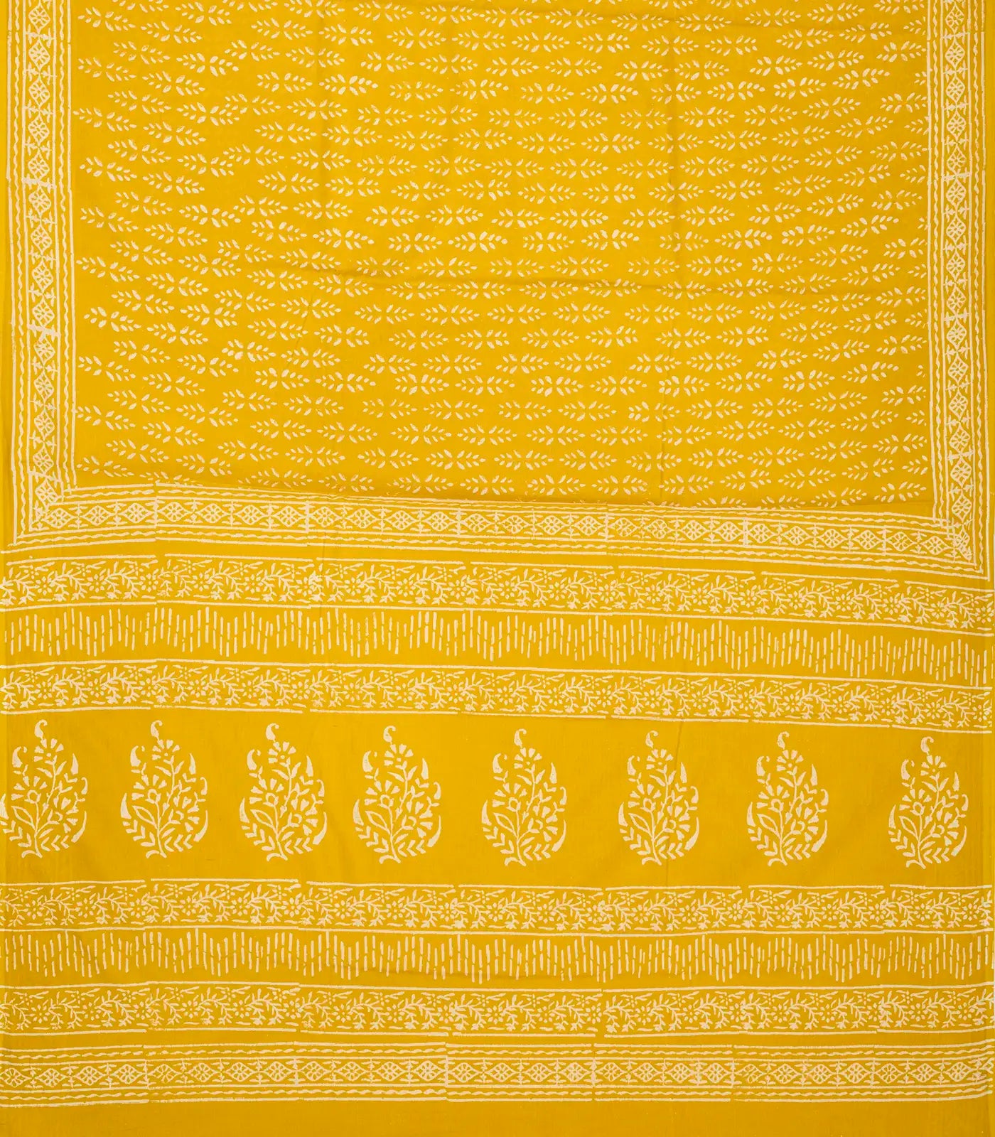 Mustard Woven Jaipur Cotton Saree With White Printed Floral Motifs