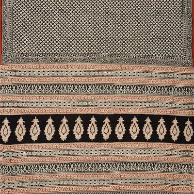 Black Woven Jaipur Cotton Saree Printed With Flower Motifs
