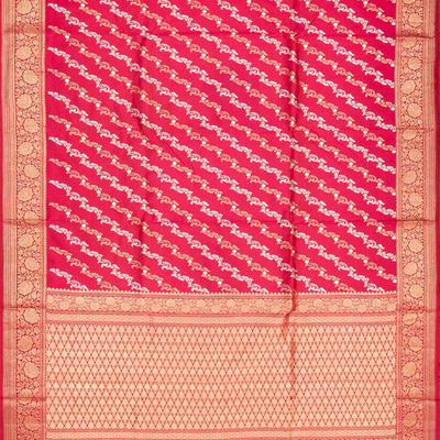 Hot Pink Handloom Banarasi Silk Saree With Gold & Silver Zari Motifs