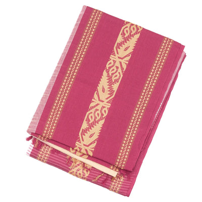 Cream Handloom Bengal Cotton Saree With Contrast Pink Border