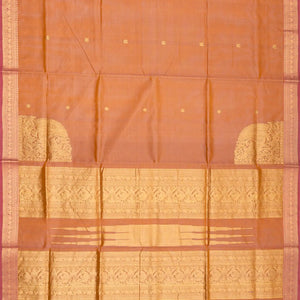 Peach Handloom Silk Cotton Saree With Peacock Corner Buttas
