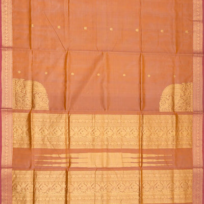 Peach Handloom Silk Cotton Saree With Peacock Corner Buttas