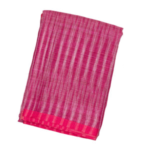 Pink Handloom Linen Saree With Stripes