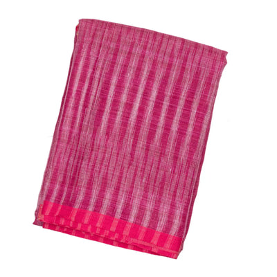 Pink Handloom Linen Saree With Stripes