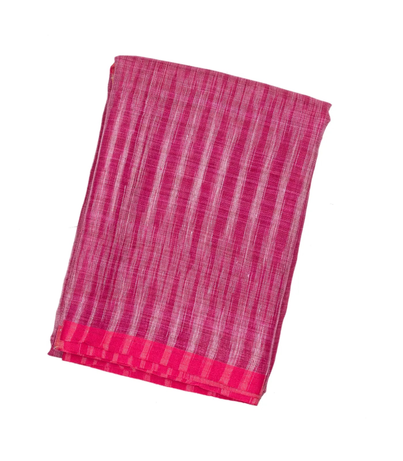 Pink Handloom Linen Saree With Stripes