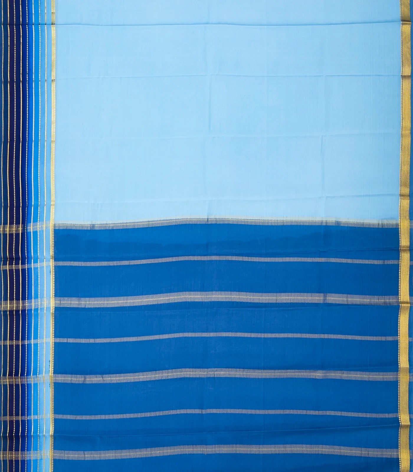 Sky Blue Mysore Plain Crepe Silk Saree With Blue Border