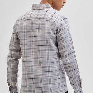 Light Grey Slub Textured Checks Shirt