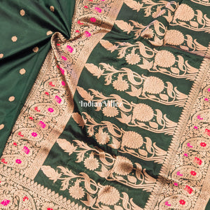 Forest Green Banarasi Katan Silk Saree