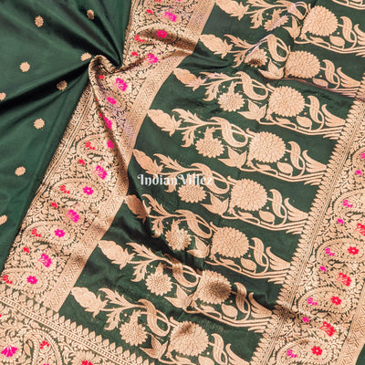 Forest Green Banarasi Katan Silk Saree