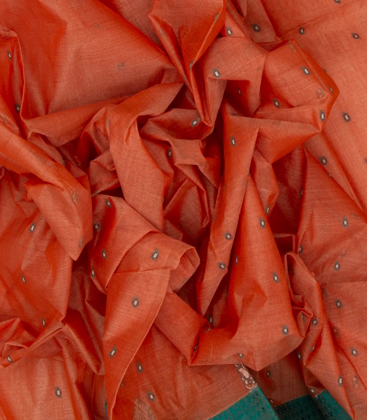 Peach Handloom Bengal Cotton Saree With Diamond Motifs