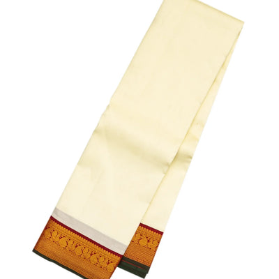 White Handloom Kanchipuram Korvai Silk Saree With Crimson Border