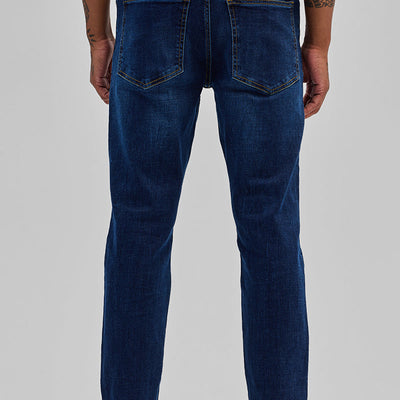 Dark Blue Distressed Regular Fit Jeans