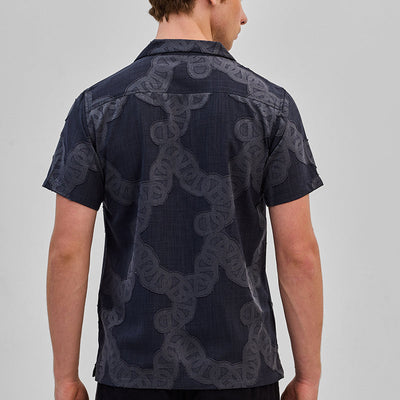 Dark Blue Textured Box Fit Shirt