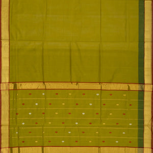 Olive Green Handloom Venkatagiri Cotton Saree With Contrast Border