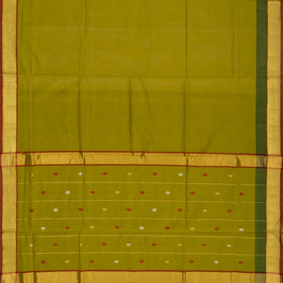 Olive Green Handloom Venkatagiri Cotton Saree With Contrast Border