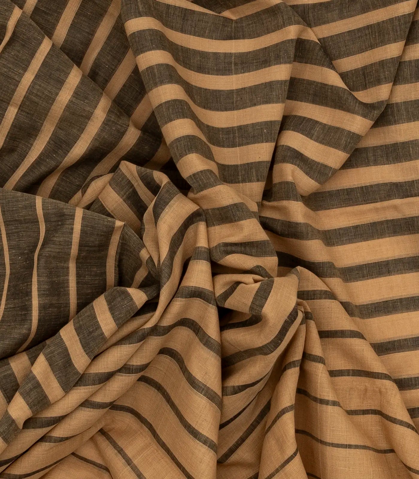 Beige Handloom Bengal Cotton Saree With Black Stripes