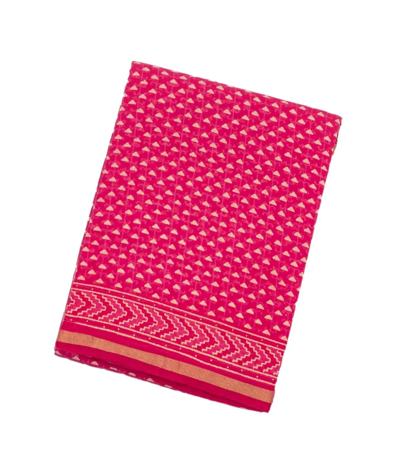 Hot Pink Woven Jaipur Cotton Saree With Printed Triangle Motifs