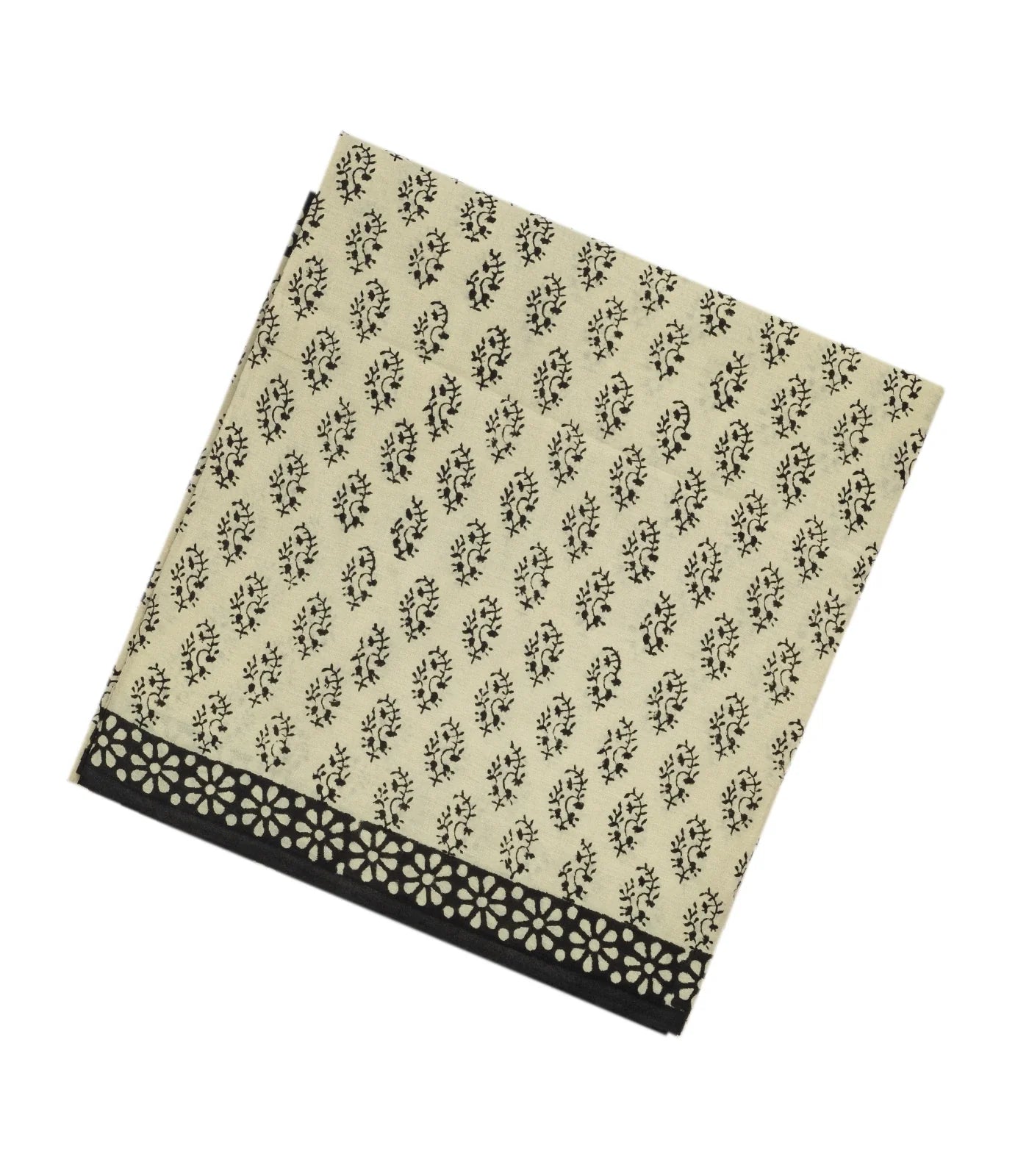 Taupe Woven Jaipur Cotton Saree Printed With Black Floral Motifs